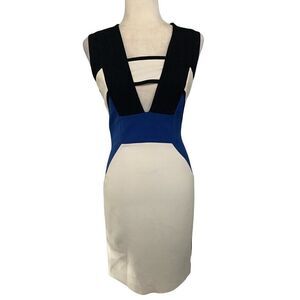 robert rodriguez womens black white blue tank pencil dress bodycon xs small